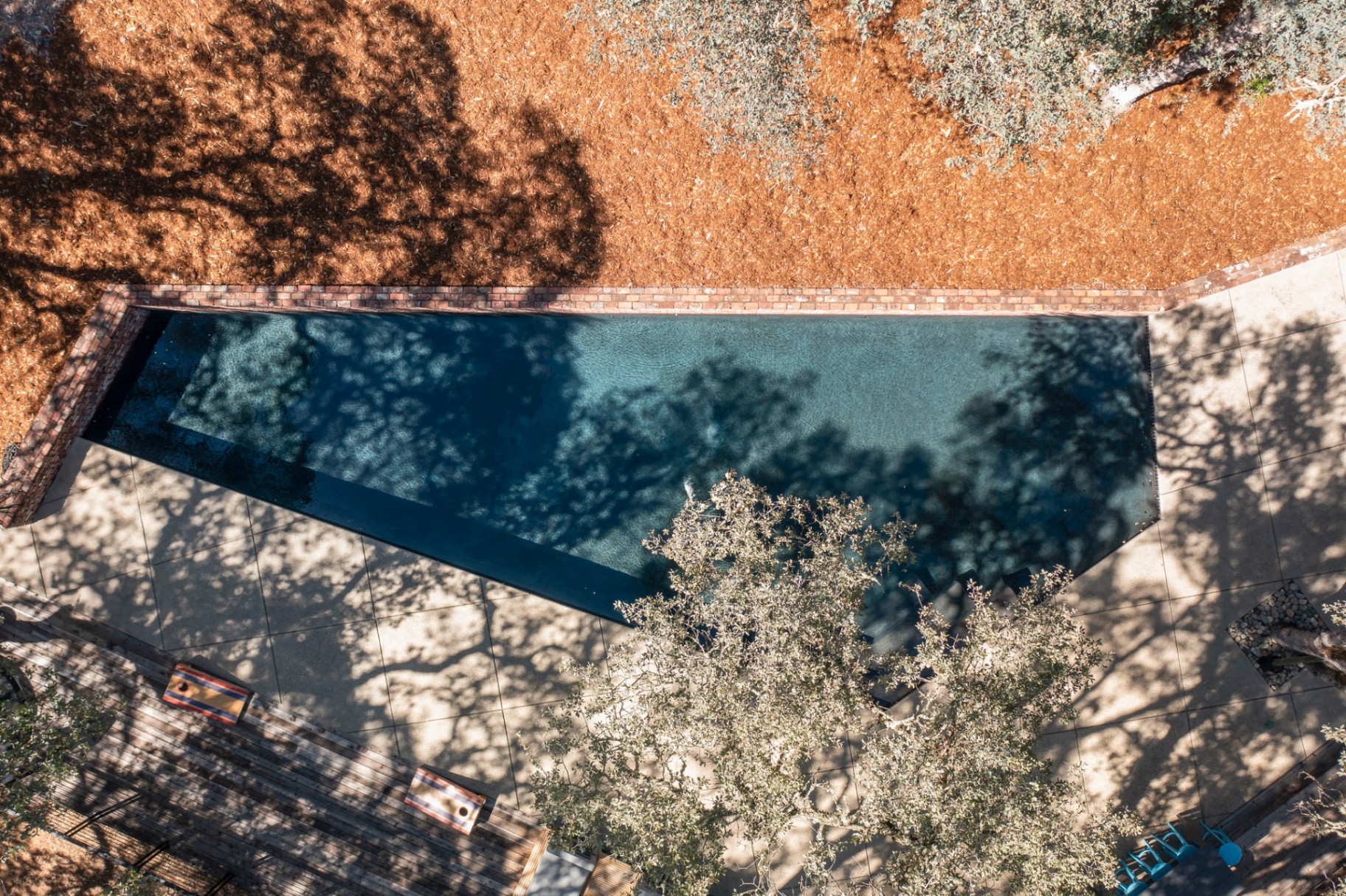 Straight-down aerial of the angular lap pool